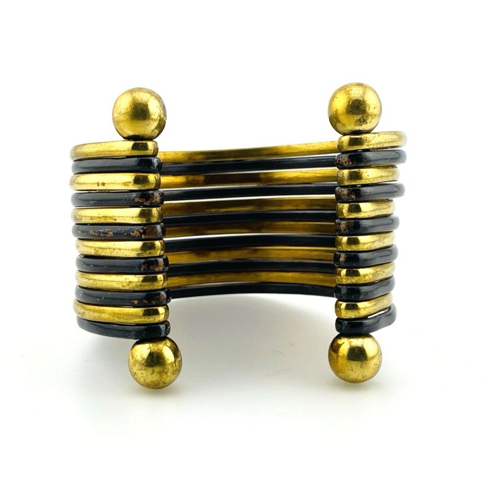 Vintage Brutalist Brass Copper Cuff Bracelet Wide Mixed Metal Unisex 116.6g